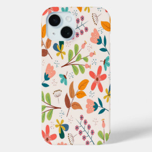 Cheerful Scandinavian Folk Art Floral Pattern  iPhone 15 Case