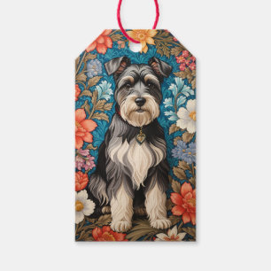 Cheerful Schnauzer William Morris Inspired Floral Gift Tags