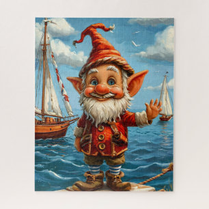 Cheerful Sea Gnome: Greeting at the Pier.  Jigsaw Puzzle