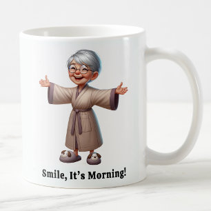 Cheerful Senior Citizen in a Cozy Robe Coffee Mug