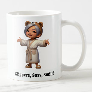 Cheerful Senior Citizen in a Cozy Robe Coffee Mug