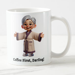 Cheerful Senior Citizen in a Cozy Robe Coffee Mug