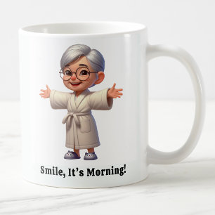 Cheerful Senior Citizen in a Cozy Robe Coffee Mug