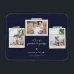 Cheerful Sentiments Snapshot Photo Magnet<br><div class="desc">Cheerful sentiments snapshot photo magnet. Features,  3 framed photos with scrapbook style washi tape accents,  two template text lines for your message,  names and year with heart detail in white on navy blue color background.</div>