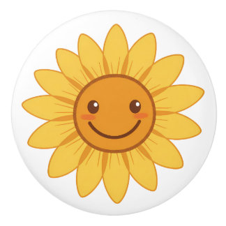 Cheerful Smiling Sunflower "My Sunshine" Ceramic Knob