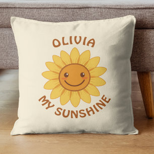Cheerful Smiling Sunflower "My Sunshine" Throw Pillow