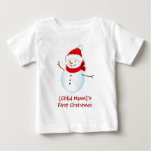 Cheerful Snowman Baby's First Christmas Shirt