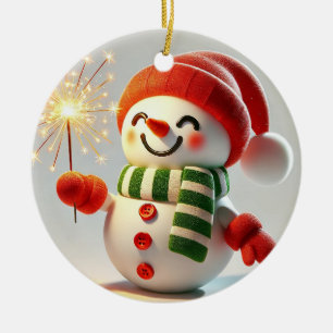 Cheerful Snowman Ceramic Ornament