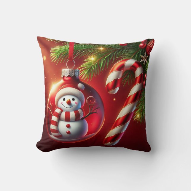 Cheerful Snowman christmas decor Throw Pillow (Front)
