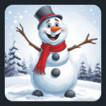 Cheerful Snowman Christmas Holiday Decor Winter Square Sticker<br><div class="desc">This Cheerful Snowman Christmas Holiday Decor Winter Fun design features a happy snowman illustration created for seasonal decoration and festive Christmas styling. The Cheerful Snowman Christmas Holiday Decor Winter Fun design brings a bright winter atmosphere with a playful holiday feel. This item is designed for seasonal personal decoration, ideal for...</div>