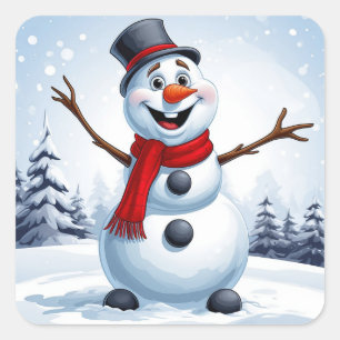 Cheerful Snowman Christmas Holiday Decor Winter  Square Sticker