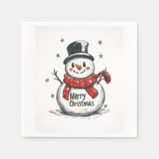 Cheerful Snowman Christmas Napkins (Front)