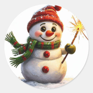 Cheerful Snowman Classic Round Sticker