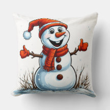 Cheerful Snowman Dressed in Winter Hat