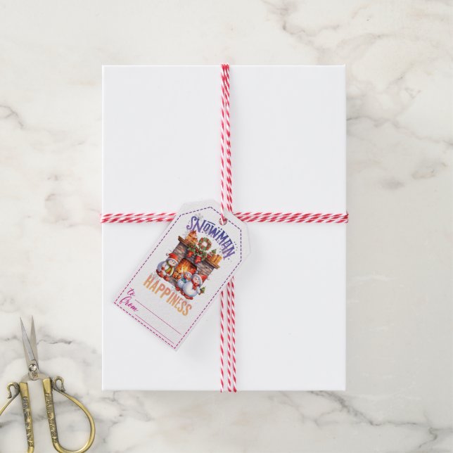 Cheerful snowman gift tag for holidays (With Twine)
