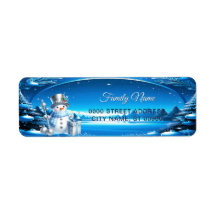 Cheerful Snowman in a Snowy Forest Return Address