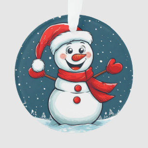 Cheerful Snowman in Santa Hat with Scarf Ornament