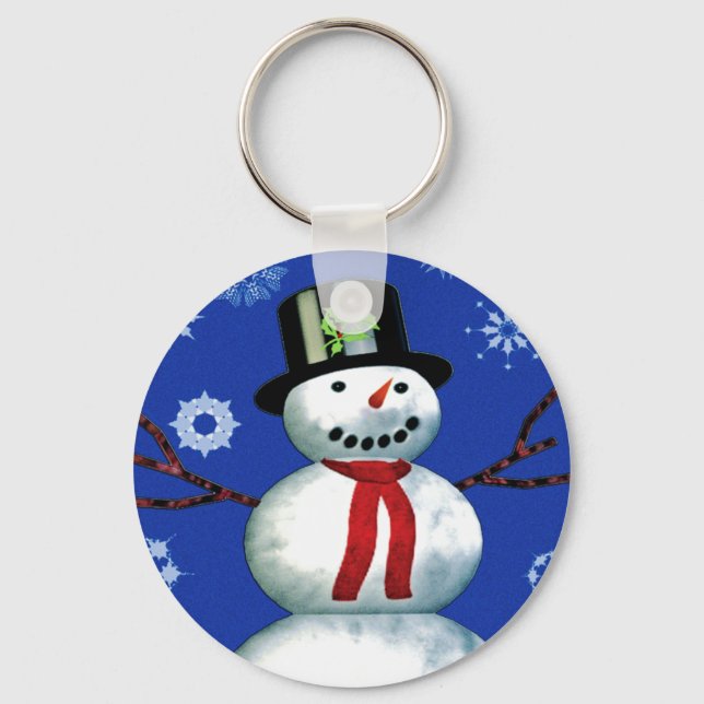 cheerful snowman in top hat keychain (Front)