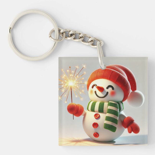 Cheerful Snowman Keychain (Front)