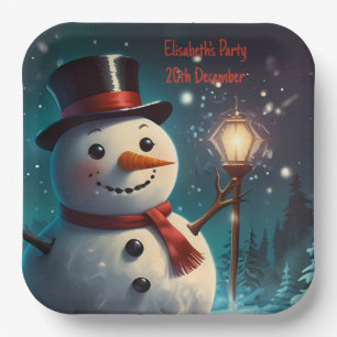 Cheerful Snowman Party Invitation  - Festive Card. Paper Plate