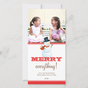 Cheerful snowman red white Christmas holiday photo Card