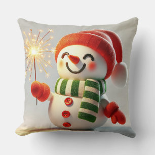Cheerful Snowman Throw Pillow