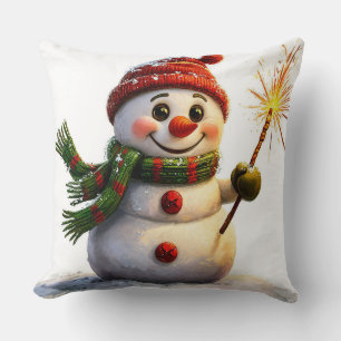 Cheerful Snowman Throw Pillow