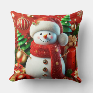 Cheerful Snowman Throw Pillow