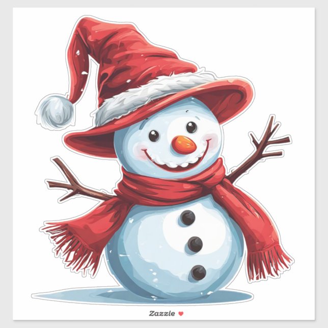Cheerful Snowman Wearing a Santa Hat (Sheet)