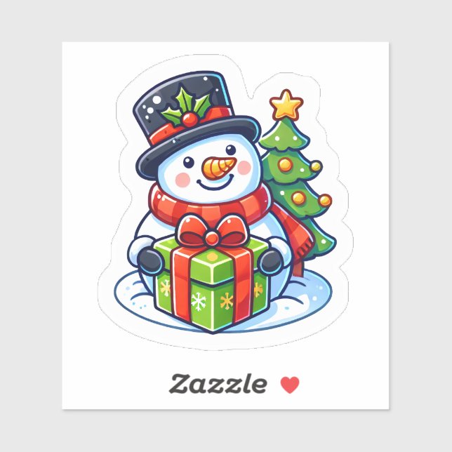 Cheerful Snowman With Gift & Christmas Tree (Sheet)