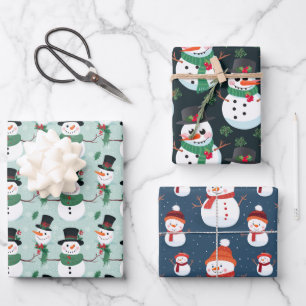 Cheerful Snowman with Top Hat Wrapping Paper Sheet