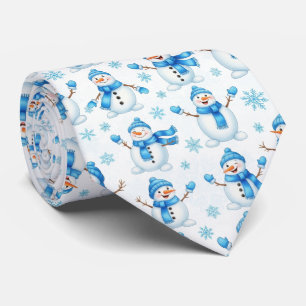 Cheerful Snowmen and Blue Snowflakes – Winter Tie