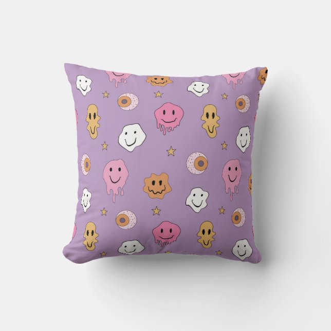 Cheerful Spooky Faces Throw Pillow (Front)