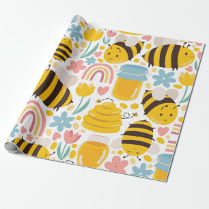Cheerful Spring Bee Pattern Wrapping Paper