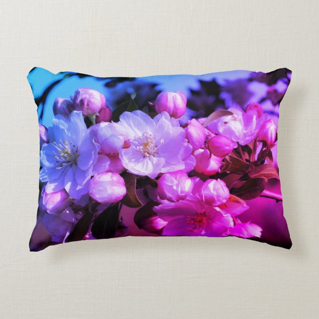 Cheerful Spring Crabapple Blossoms Abstract Colour Accent Pillow (Front)