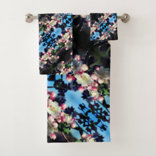 Cheerful Spring Crabapple Flower Blossoms Pattern Bath Towel Set