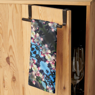 Cheerful Spring Crabapple Flower Blossoms Pattern Kitchen Towel