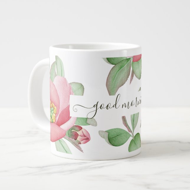 Cheerful Spring Magnolia Flowers, Good Morning Large Coffee Mug (Front Left)
