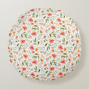 Cheerful Spring Peach Flowers Round Pillow