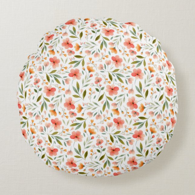 Cheerful Spring Peach Flowers Round Pillow (Front)