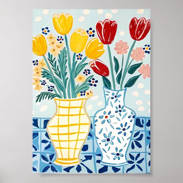 Cheerful Spring Tulips & Daisies Art Print  (Front)
