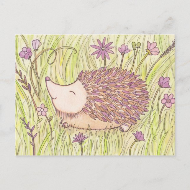 Cheerful Springtime Hedgehog Postcard (Front)