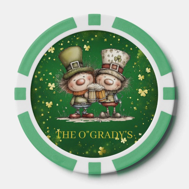 Cheerful St. Patrick’s Day Party Illustration Poker Chips (Front)