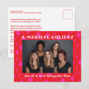 Cheerful Stars Pink Red Christmas Custom Business Holiday Postcard