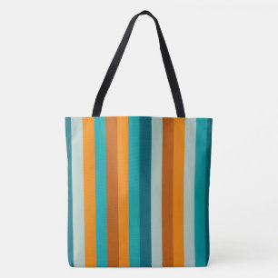 Cheerful Stripe Pattern Aqua and Orange Tote Bag