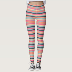 Cheerful Stripes Horizontal Pink Apricot Blue Leggings