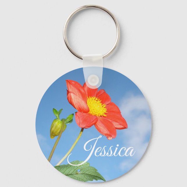 Cheerful Summer Strawberry Blossom Personalised Keychain (Front)