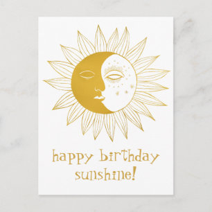 Cheerful Sun & Moon HAPPY BIRTHDAY CUSTOM Gold Postcard