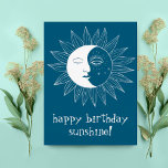 Cheerful Sun & Moon HAPPY BIRTHDAY CUSTOM Postcard<br><div class="desc">Add your own text to the front and back,  or change the colours. Take a look at my shop for more!</div>