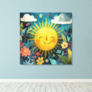 Cheerful Sun Over Flower Garden Canvas Print